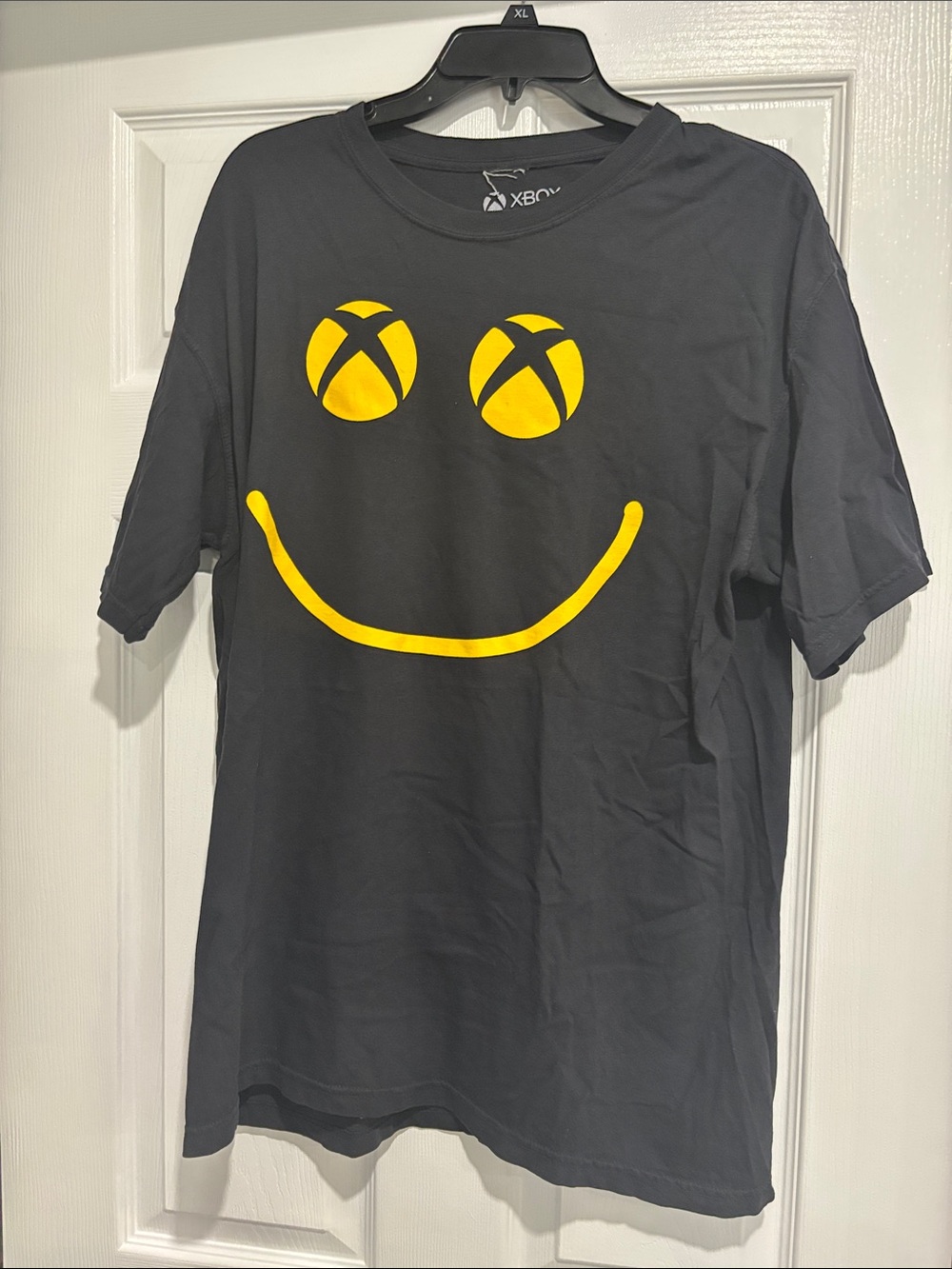 Xbox Men's Black Short Sleeve Graphic Tee with Yellow Smiley